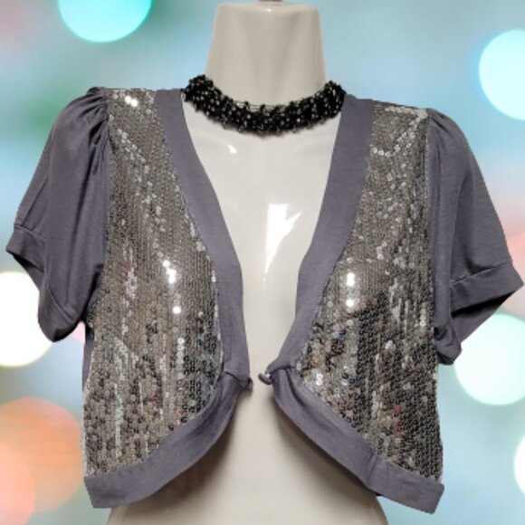 Grey Sequin Bolero Size L - Picture 3 of 8